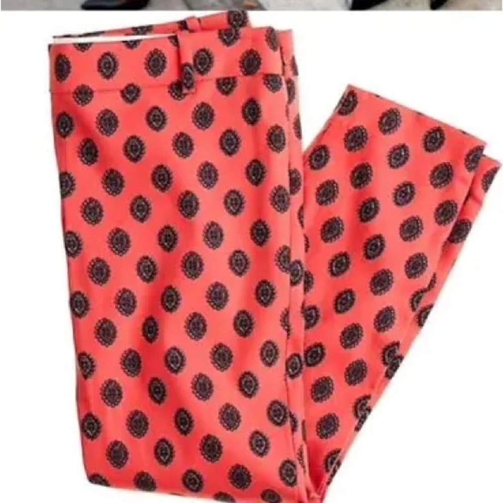 J. Crew Minnie Coral Pants with Black Medallion Print